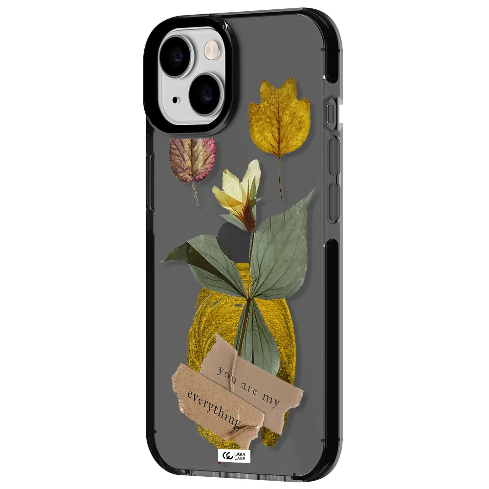 a flower with leaves and a box Apple iPhone 14 impact Smoke Black Case