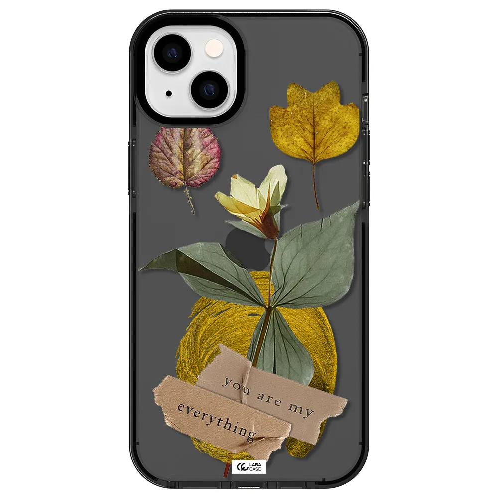 a flower with leaves and a box Apple iPhone 14 plus impact Smoke Black Case