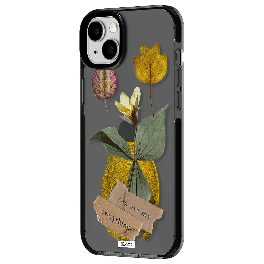 a flower with leaves and a box Apple iPhone 14 plus impact Smoke Black Case