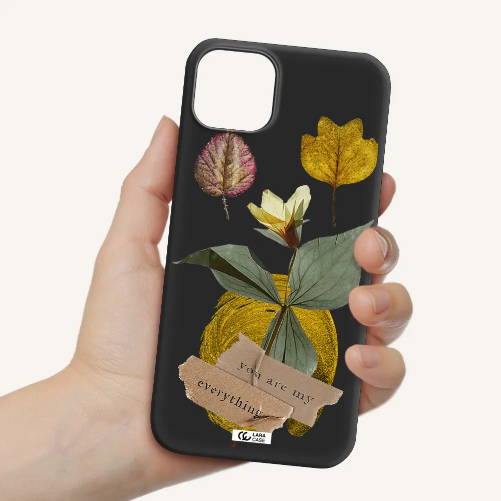 a flower with leaves and a box Apple iPhone 14 plus Silicone black Case