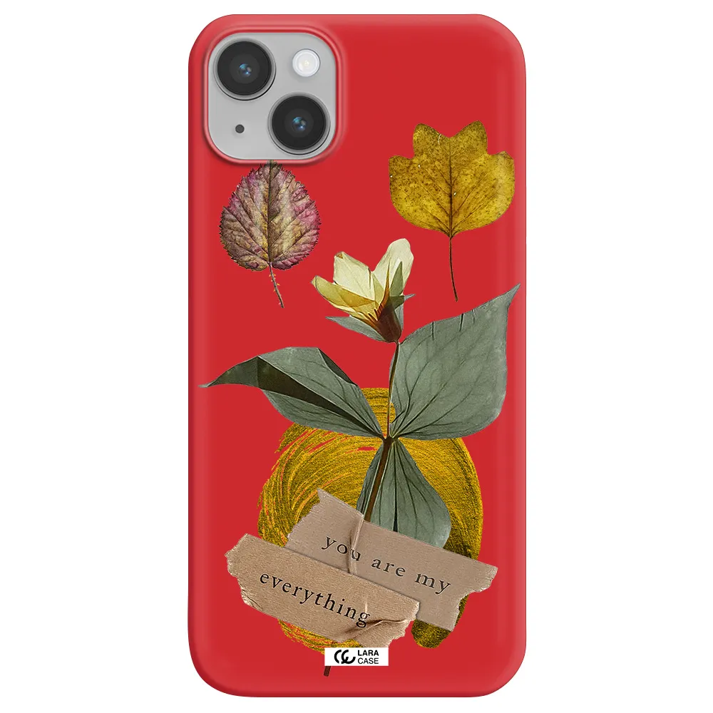 a flower with leaves and a box Apple iPhone 14 plus Silicone Imperial Red Case