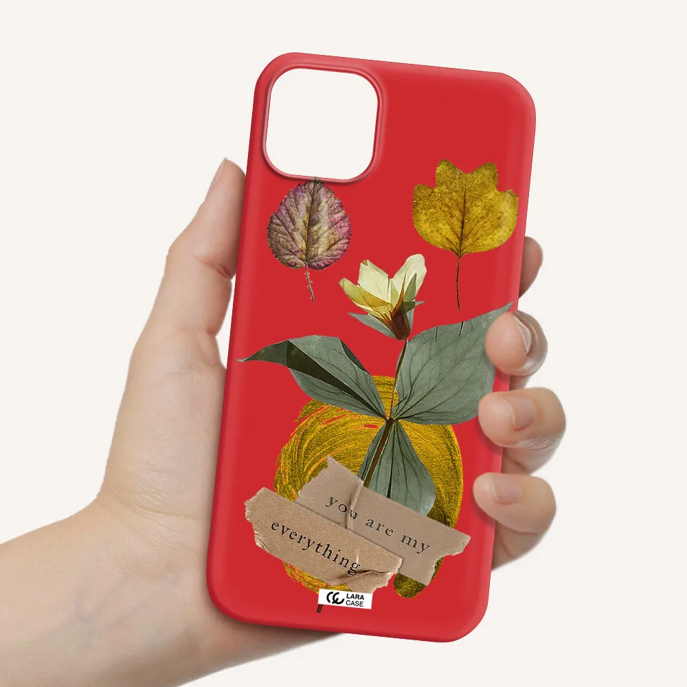 a flower with leaves and a box Apple iPhone 14 plus Silicone Imperial Red Case
