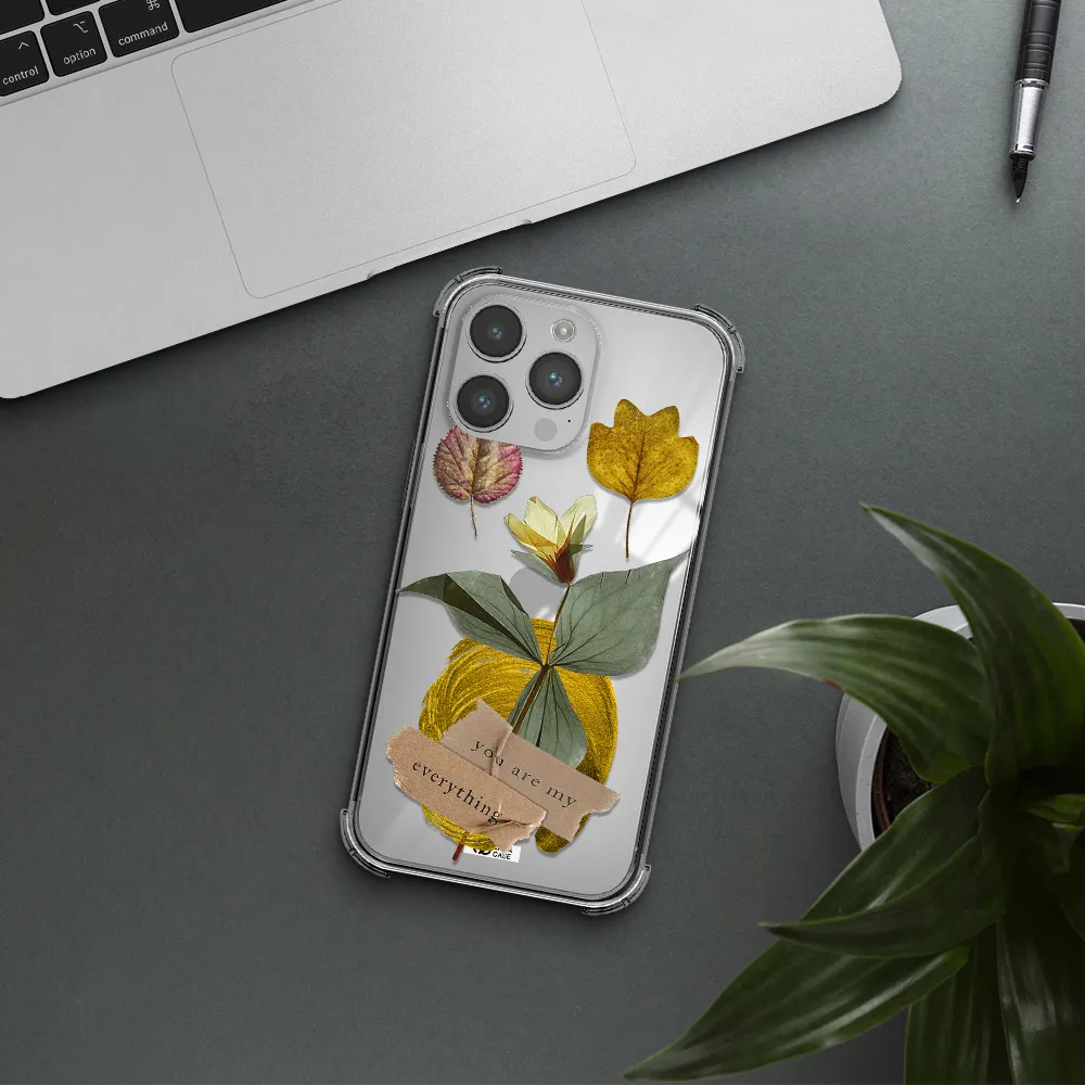 a flower with leaves and a box Apple iPhone 14 pro Clear PC Case
