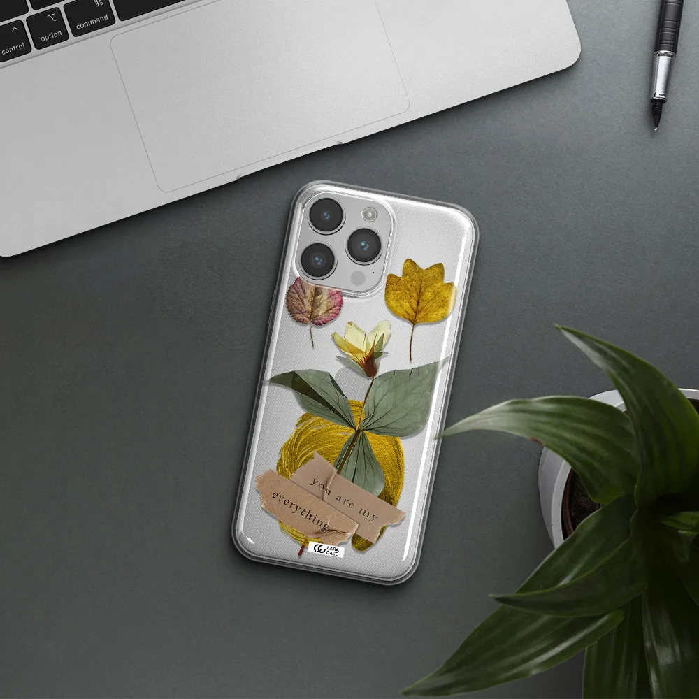 A Flower With Leaves And A Box Apple Iphone 14 Pro Clear Tpu Case