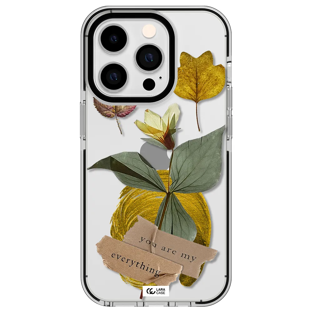 a flower with leaves and a box Apple iPhone 14 pro impact black border Case