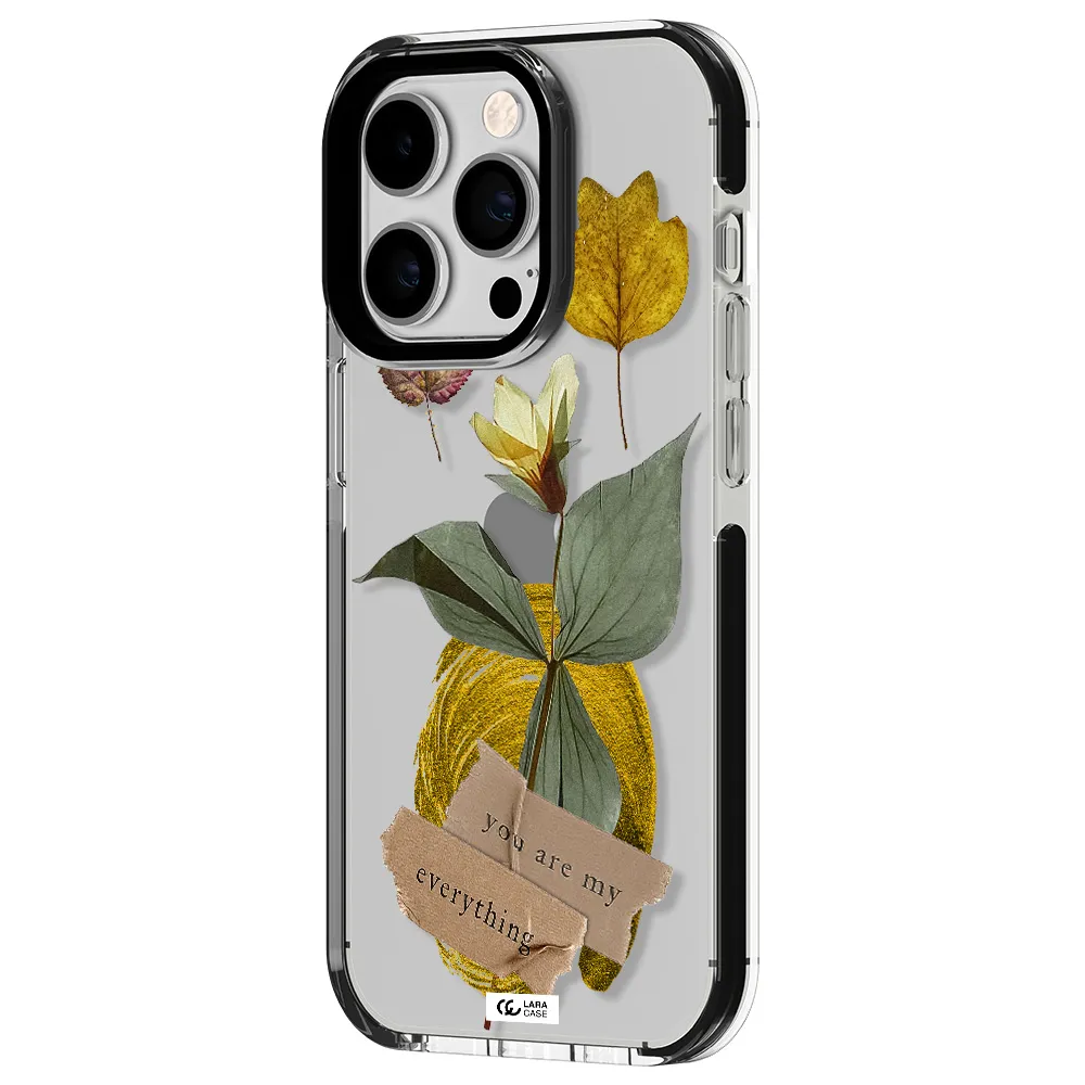 a flower with leaves and a box Apple iPhone 14 pro impact black border Case