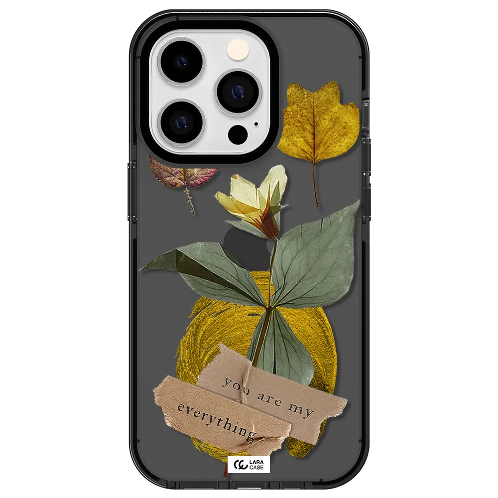 a flower with leaves and a box Apple iPhone 14 pro impact Smoke Black Case
