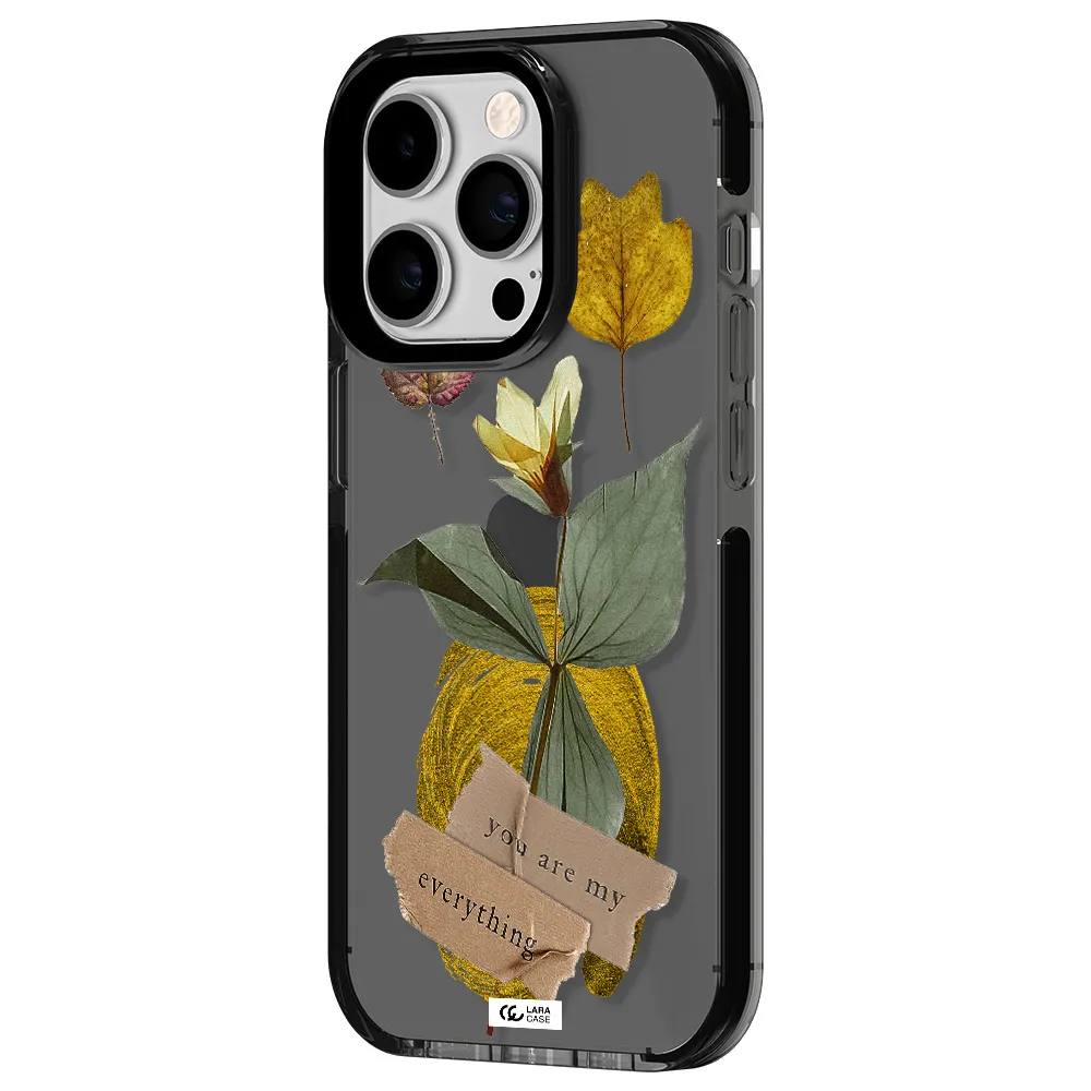 a flower with leaves and a box Apple iPhone 14 pro impact Smoke Black Case