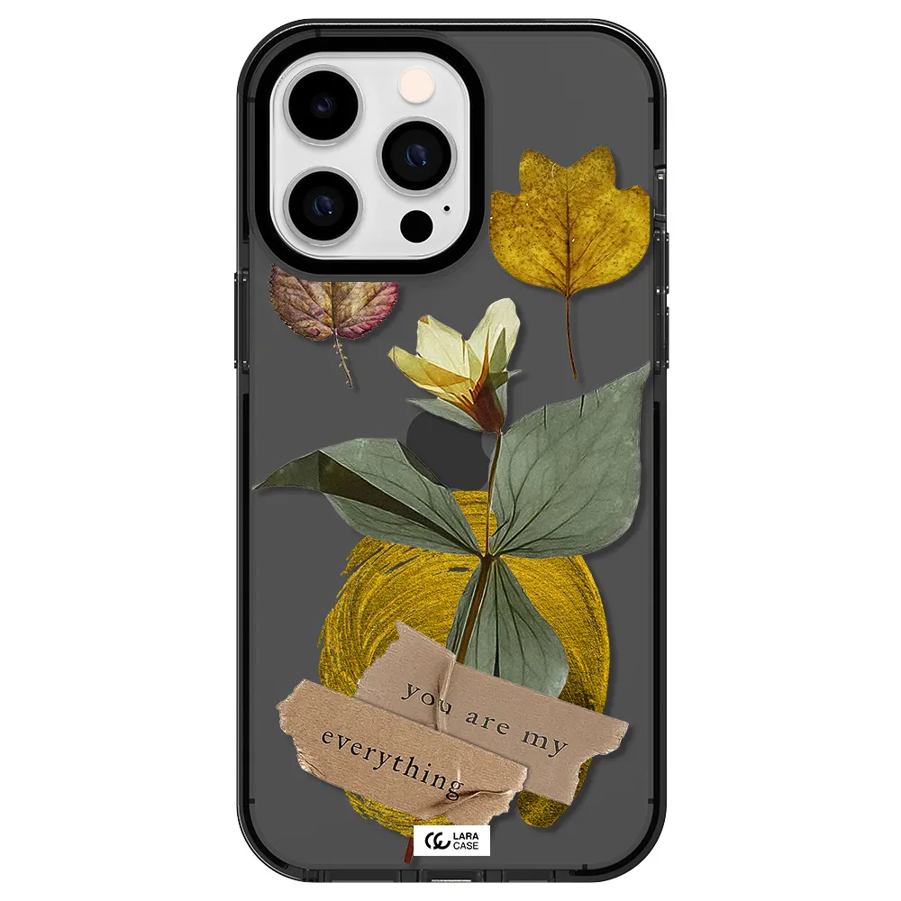 a flower with leaves and a box Apple iPhone 14 pro max impact Smoke Black Case