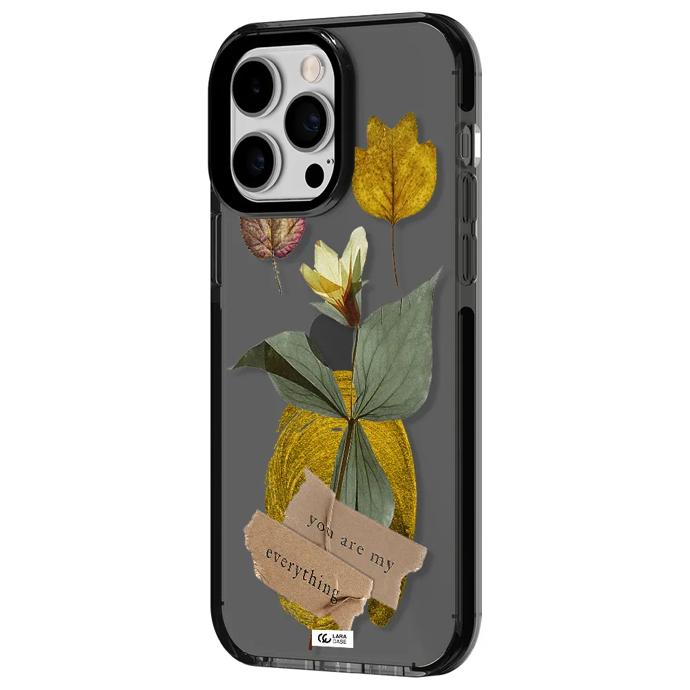 a flower with leaves and a box Apple iPhone 14 pro max impact Smoke Black Case