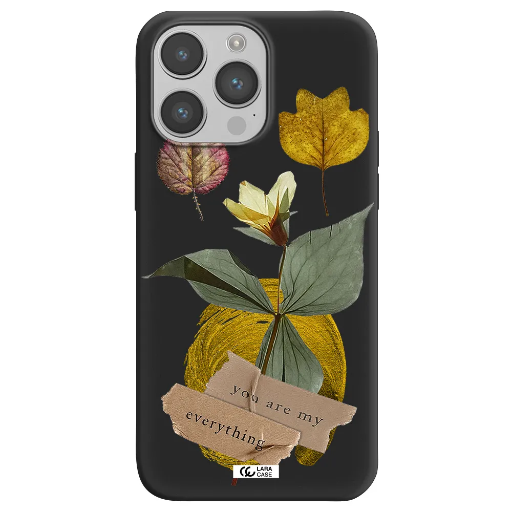 a flower with leaves and a box Apple iPhone 14 pro max Silicone black Case