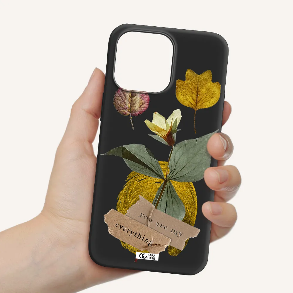 a flower with leaves and a box Apple iPhone 14 pro max Silicone black Case