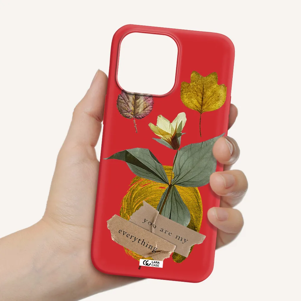 a flower with leaves and a box Apple iPhone 14 pro max Silicone Imperial Red Case