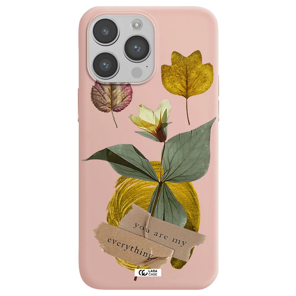 a flower with leaves and a box Apple iPhone 14 pro max Silicone pastel pink Case
