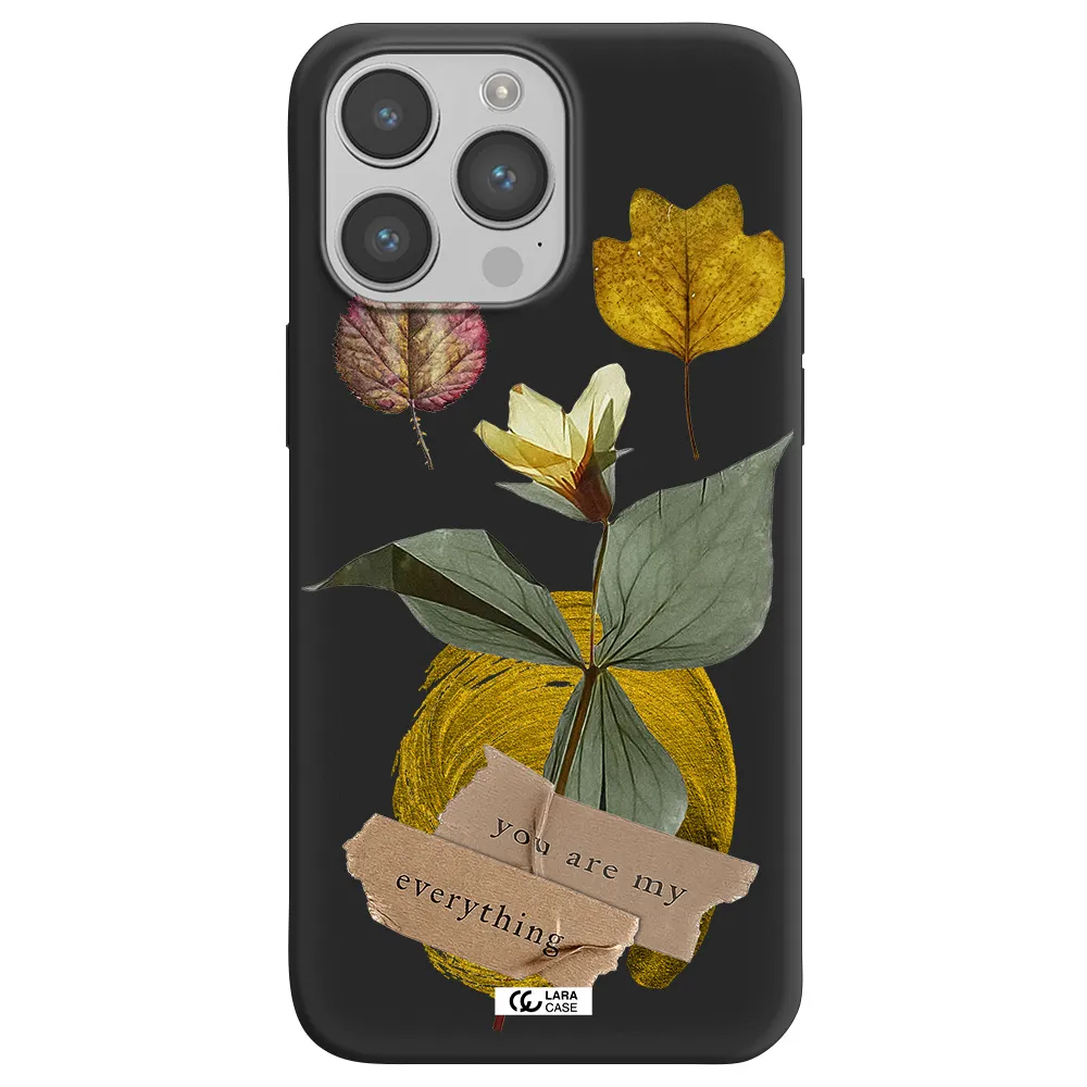 a flower with leaves and a box Apple iPhone 14 pro Silicone black Case
