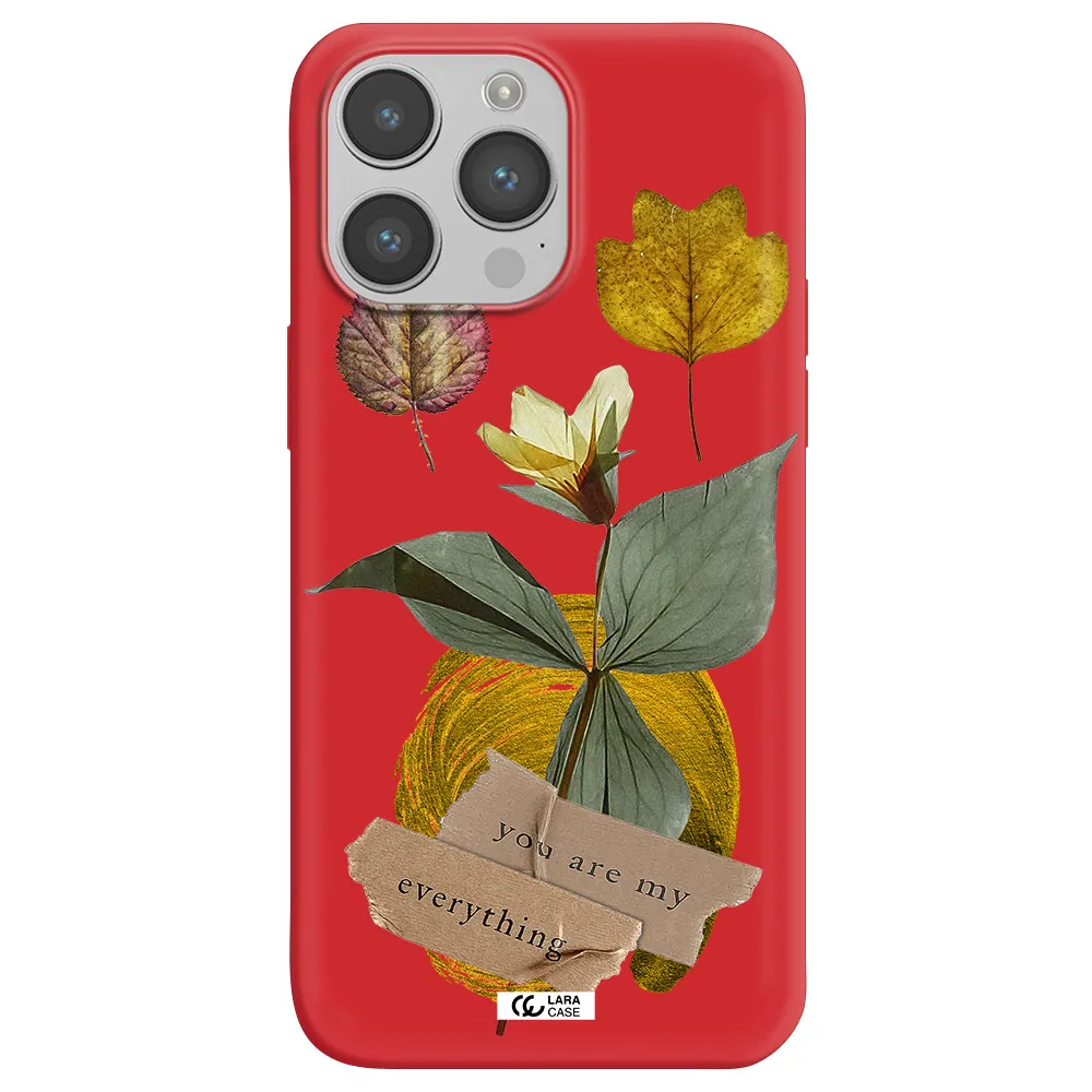 a flower with leaves and a box Apple iPhone 14 pro Silicone Imperial Red Case