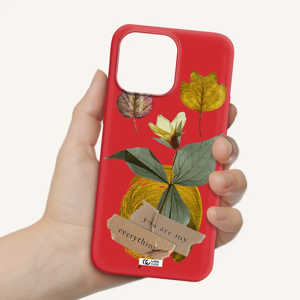 a flower with leaves and a box Apple iPhone 14 pro Silicone Imperial Red Case