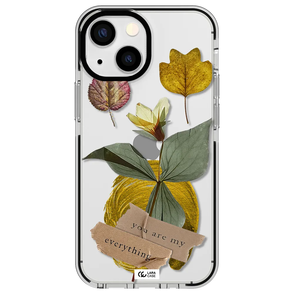 a flower with leaves and a box Apple iPhone 15 impact black border Case