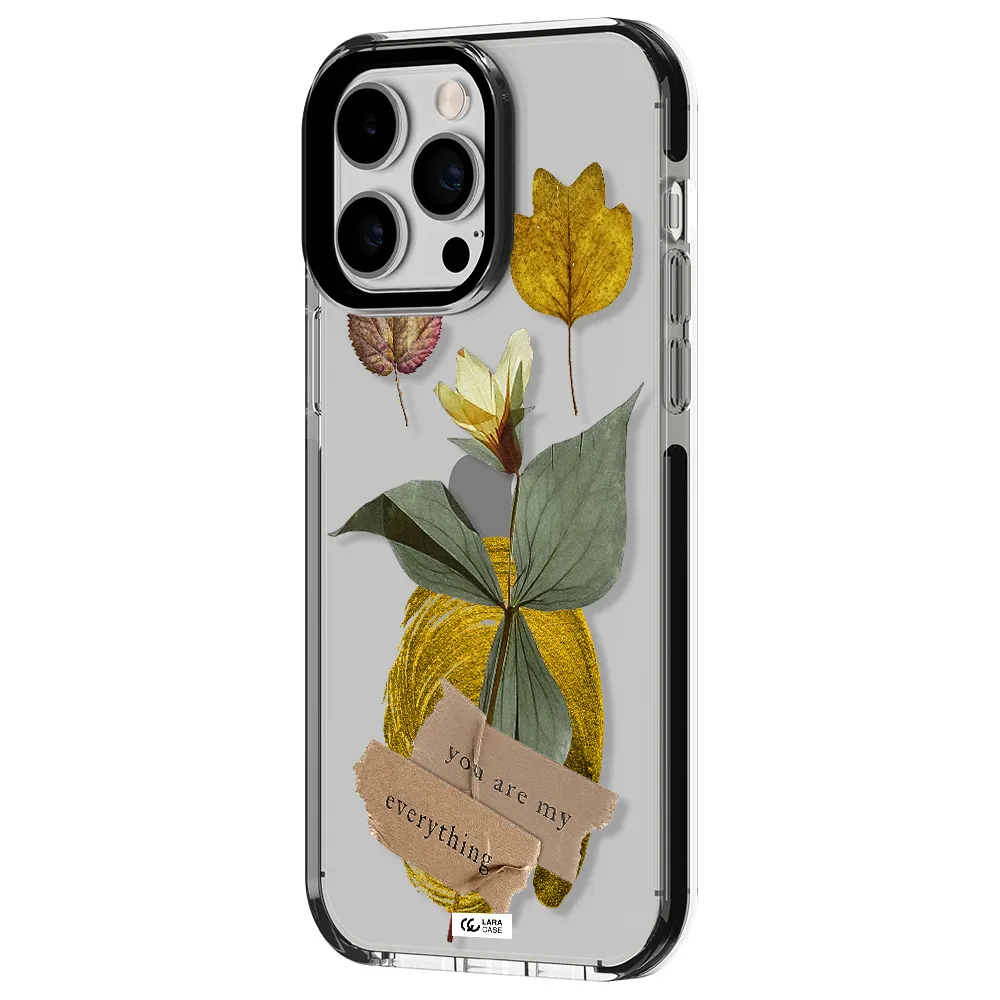 a flower with leaves and a box Apple iPhone 15 Pro Max impact black border Case
