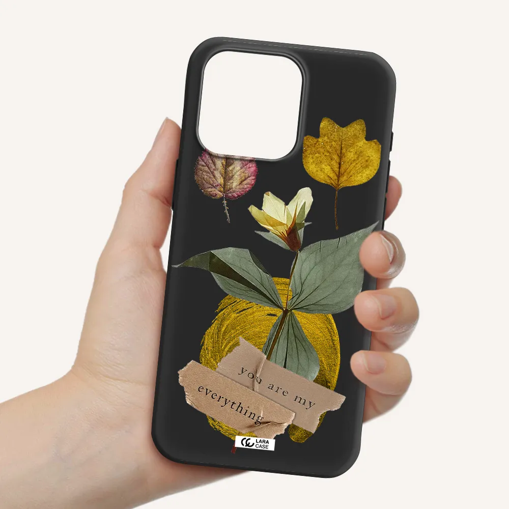 a flower with leaves and a box Apple Iphone 15 Pro max Silicone black Case