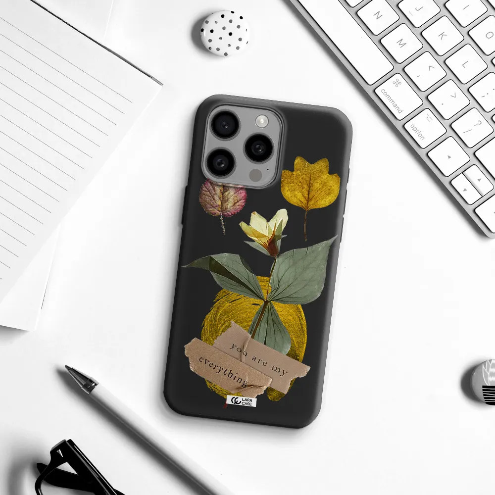 a flower with leaves and a box Apple Iphone 15 Pro max Silicone black Case