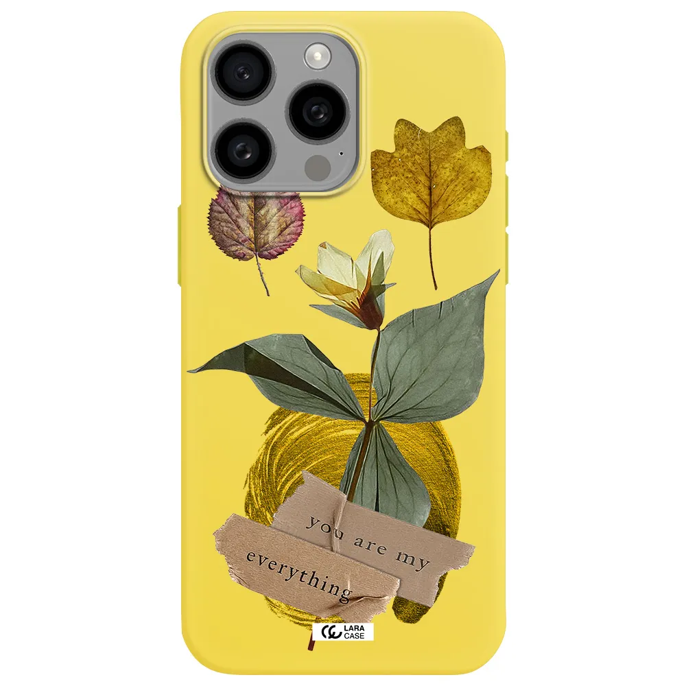a flower with leaves and a box Apple Iphone 15 Pro max Silicone canary yellow Case