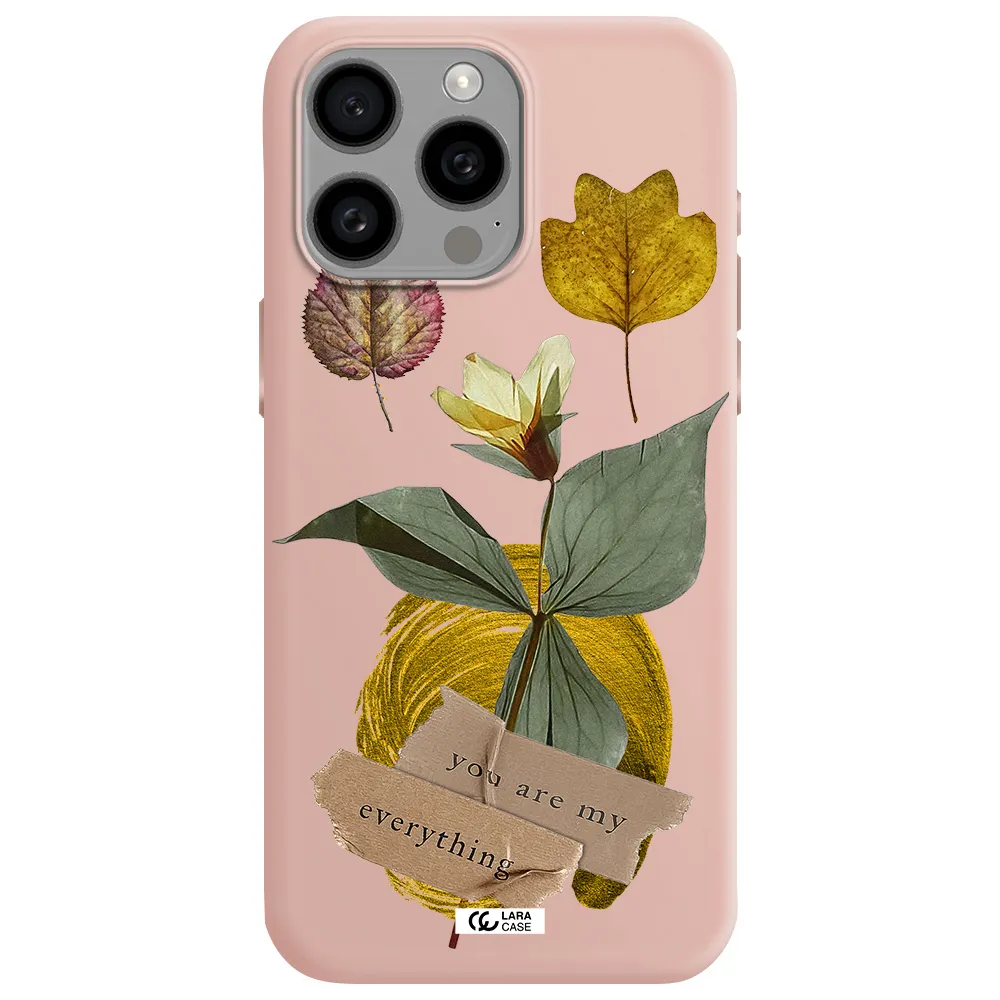 a flower with leaves and a box Apple Iphone 15 Pro max Silicone pastel pink Case