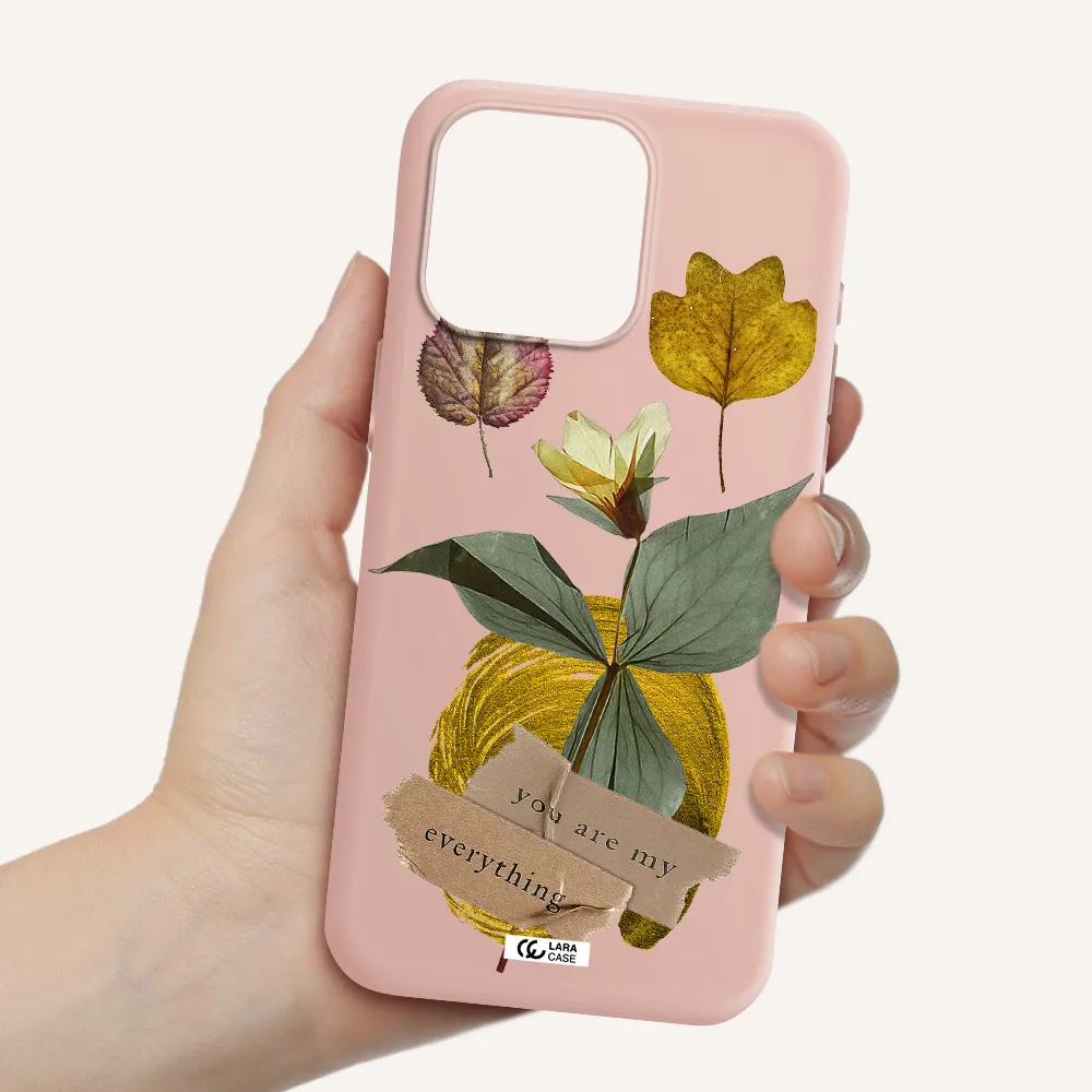 a flower with leaves and a box Apple Iphone 15 Pro max Silicone pastel pink Case