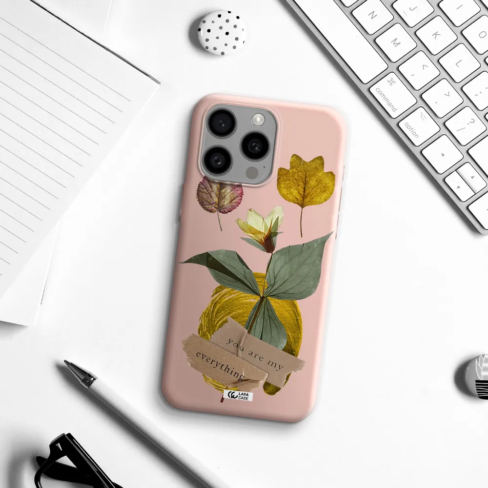 a flower with leaves and a box Apple Iphone 15 Pro max Silicone pastel pink Case