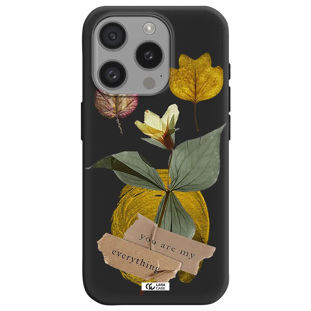 A Flower With Leaves And A Box Apple Iphone 15 Pro Silicone Black Case
