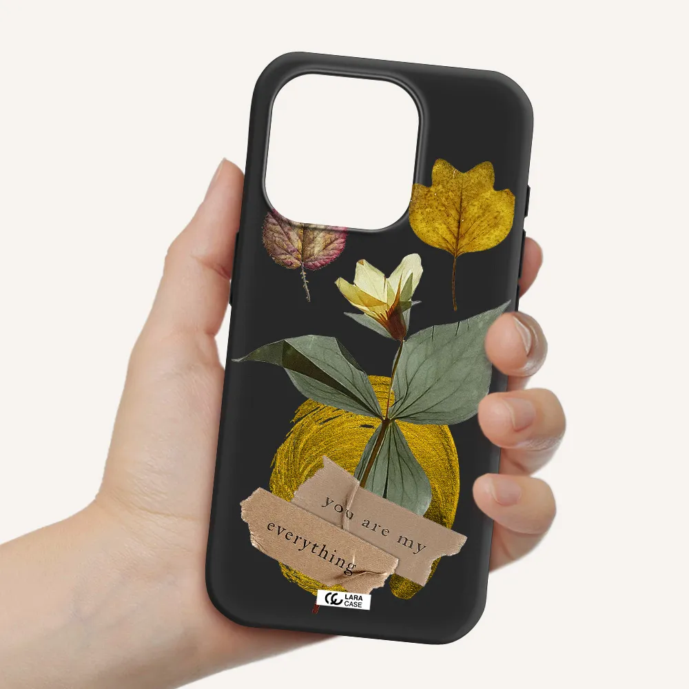 A Flower With Leaves And A Box Apple Iphone 15 Pro Silicone Black Case