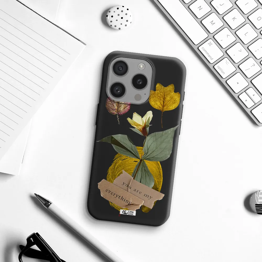 A Flower With Leaves And A Box Apple Iphone 15 Pro Silicone Black Case