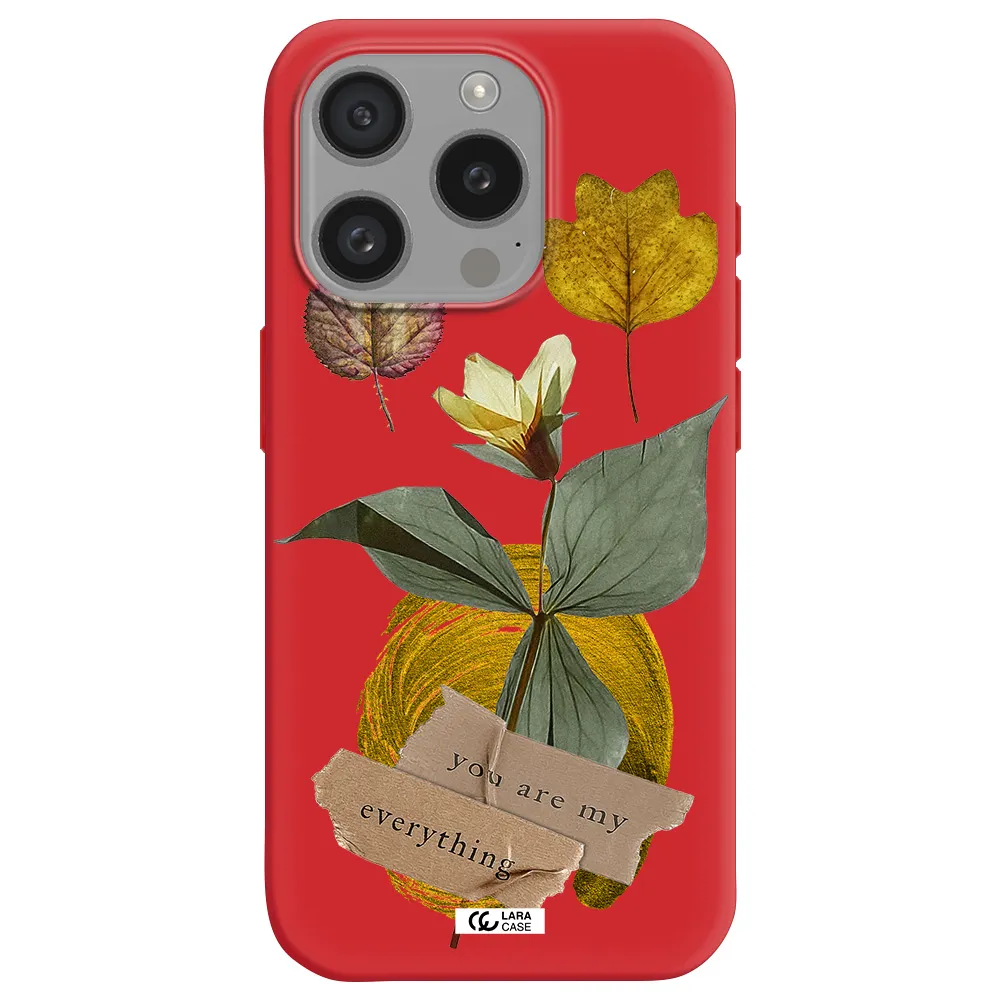 A Flower With Leaves And A Box Apple Iphone 15 Pro Silicone Imperial Red Case
