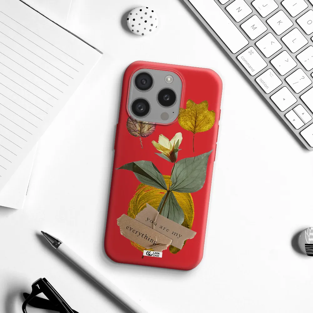 A Flower With Leaves And A Box Apple Iphone 15 Pro Silicone Imperial Red Case