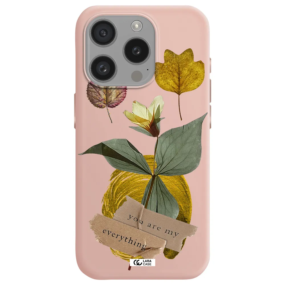 A Flower With Leaves And A Box Apple Iphone 15 Pro Silicone Pastel Pink Case