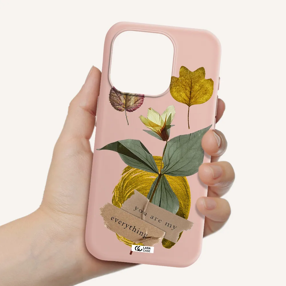 A Flower With Leaves And A Box Apple Iphone 15 Pro Silicone Pastel Pink Case