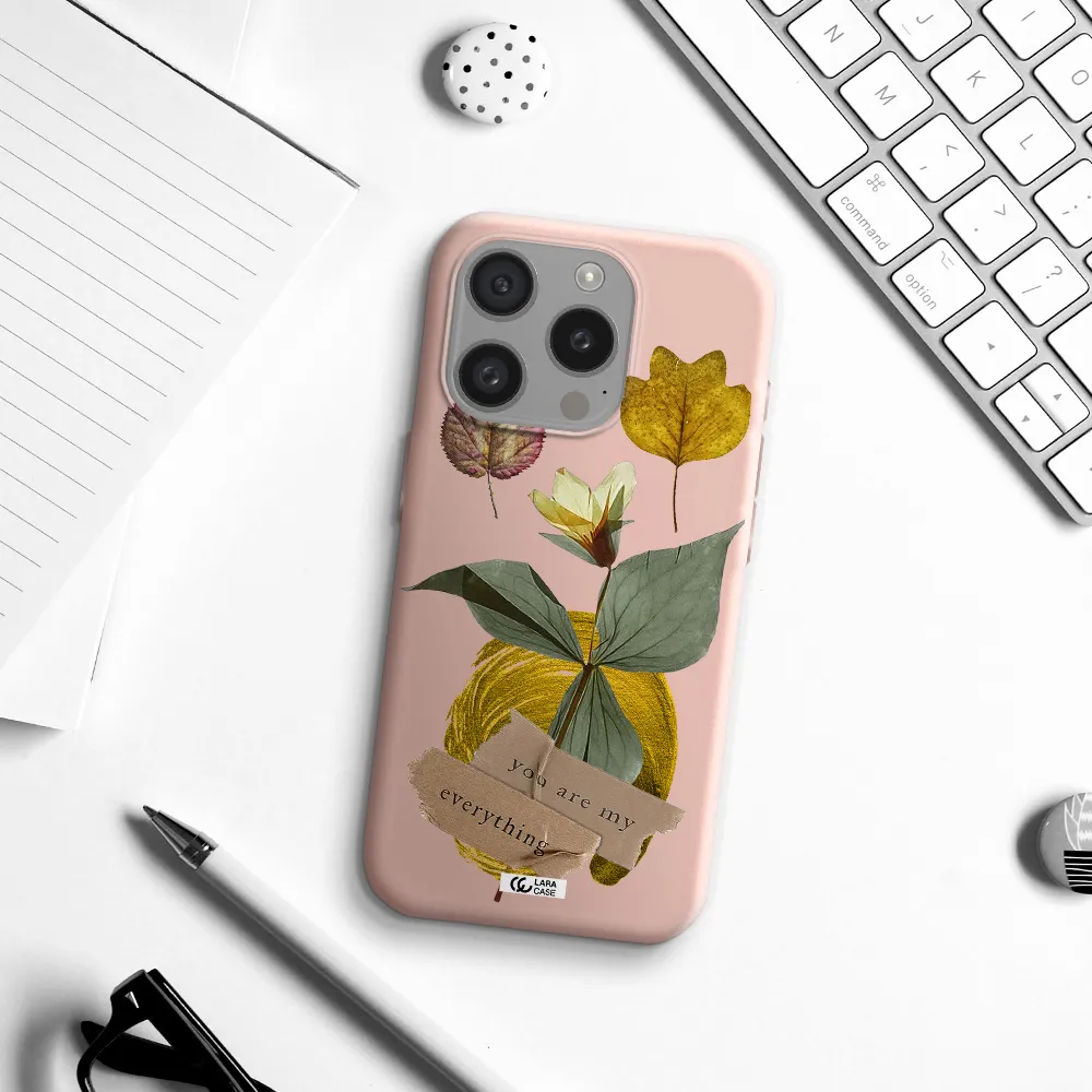 A Flower With Leaves And A Box Apple Iphone 15 Pro Silicone Pastel Pink Case