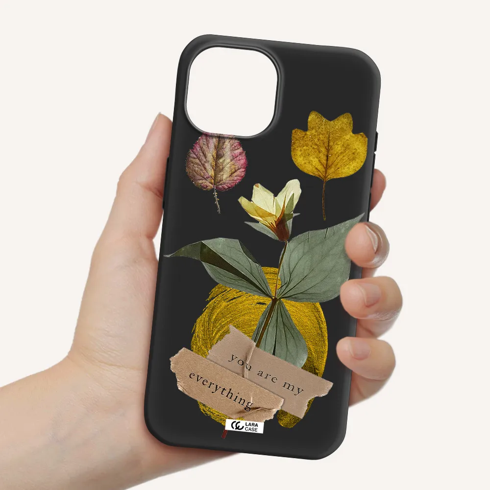 a flower with leaves and a box Apple iPhone 15 Silicone black Case