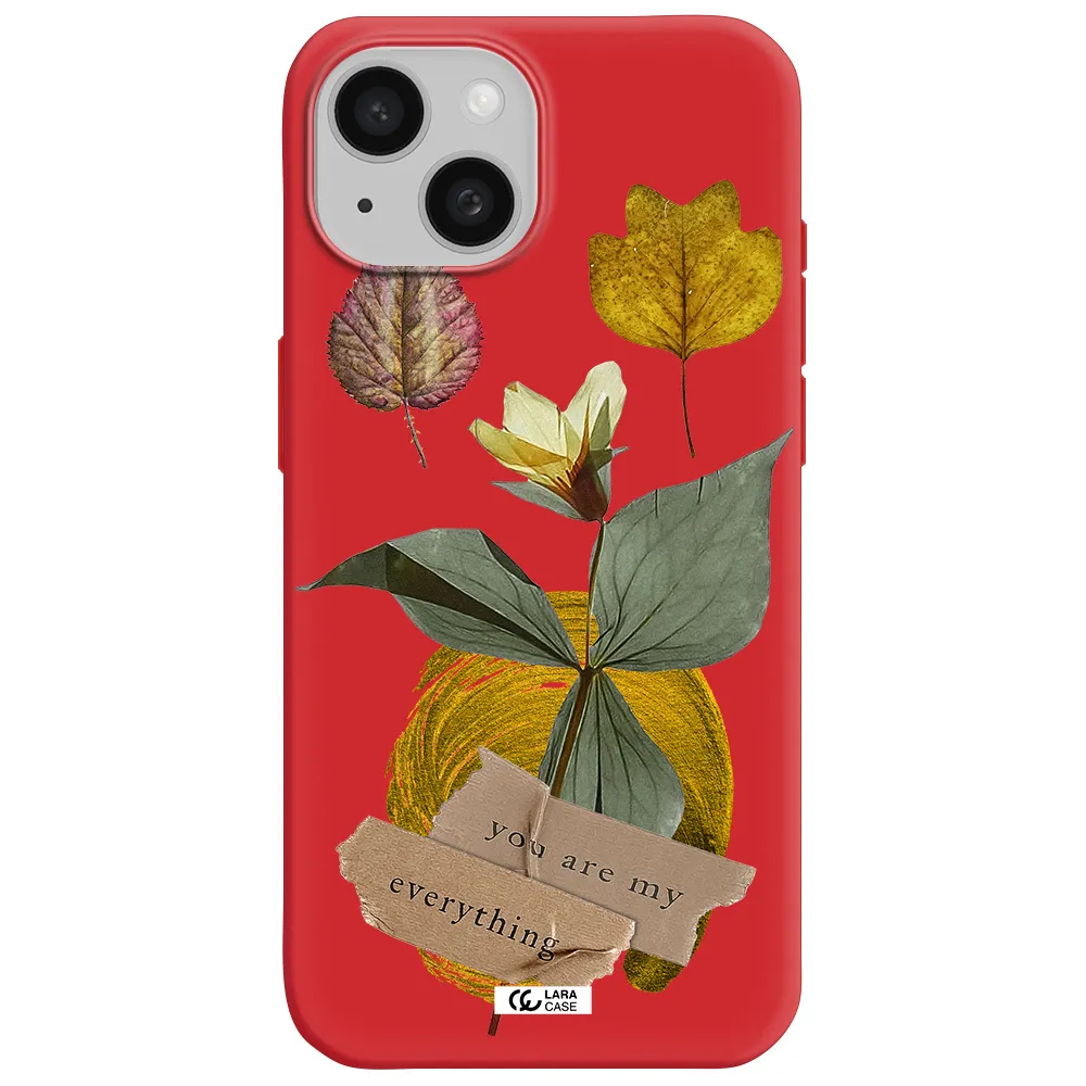 A Flower With Leaves And A Box Apple Iphone 15 Silicone Imperial Red Case