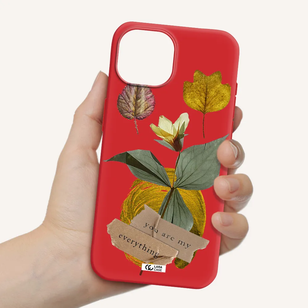 A Flower With Leaves And A Box Apple Iphone 15 Silicone Imperial Red Case
