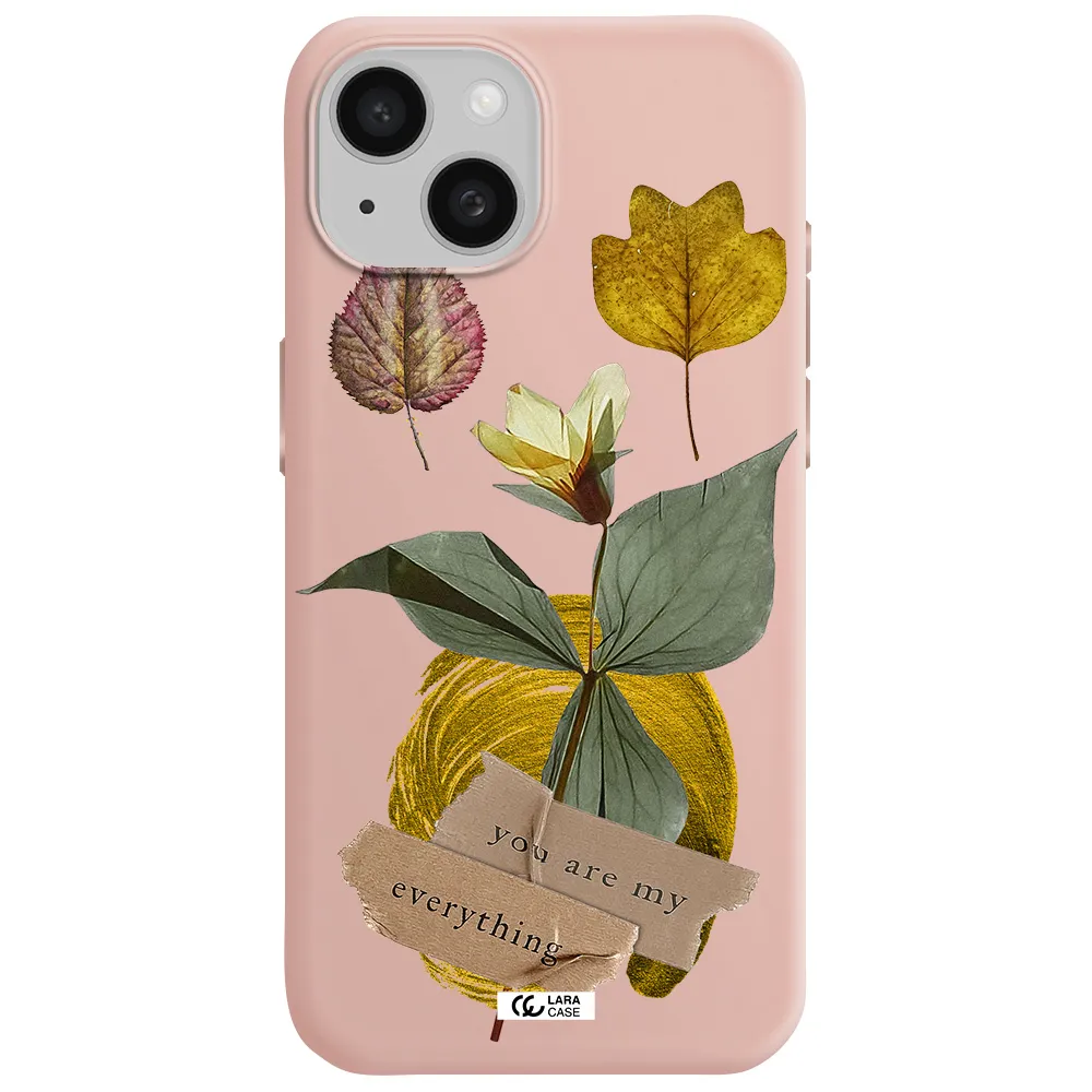 A Flower With Leaves And A Box Apple Iphone 15 Silicone Pastel Pink Case