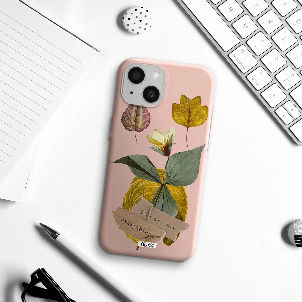 A Flower With Leaves And A Box Apple Iphone 15 Silicone Pastel Pink Case