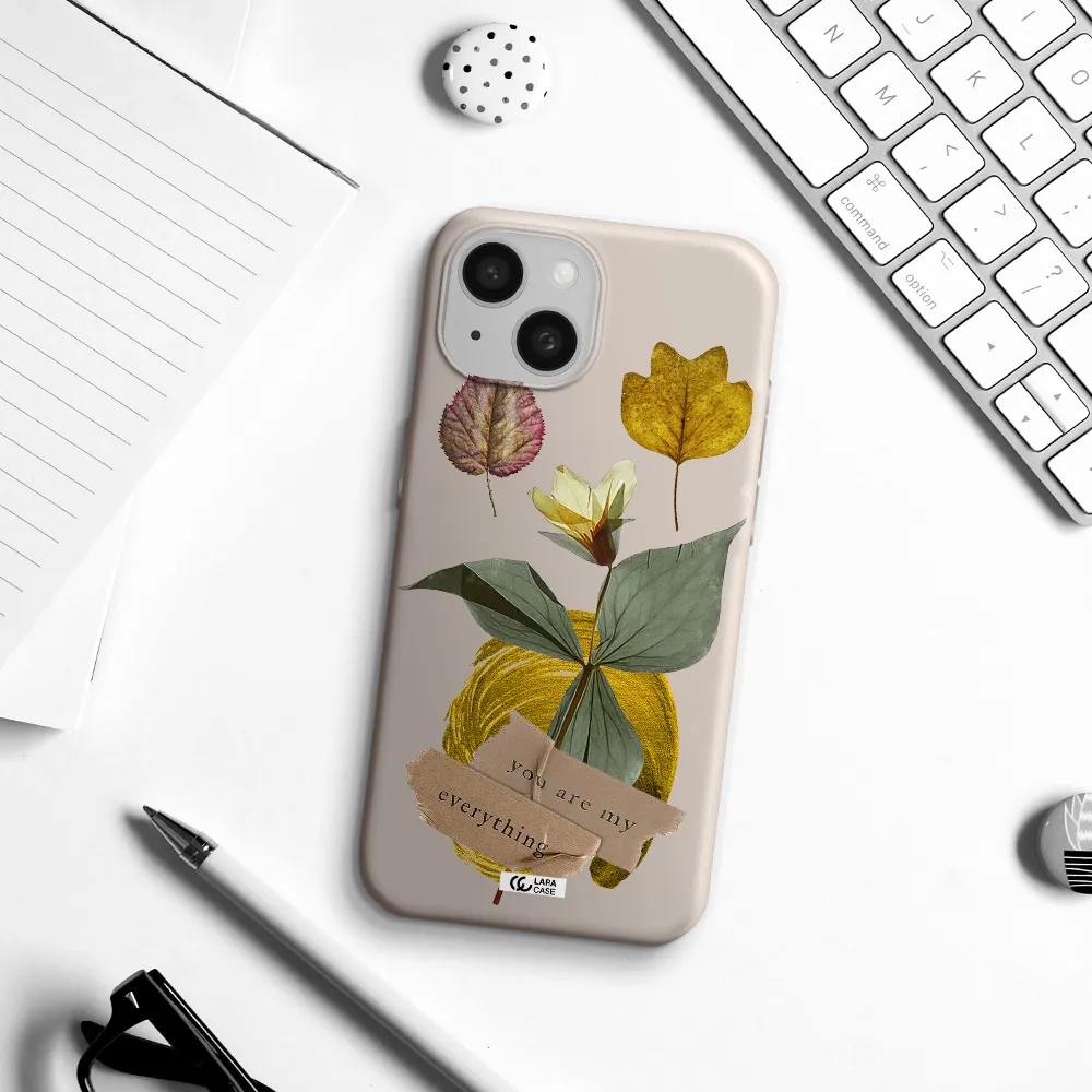 a flower with leaves and a box Apple iPhone 15 Silicone Stone Case