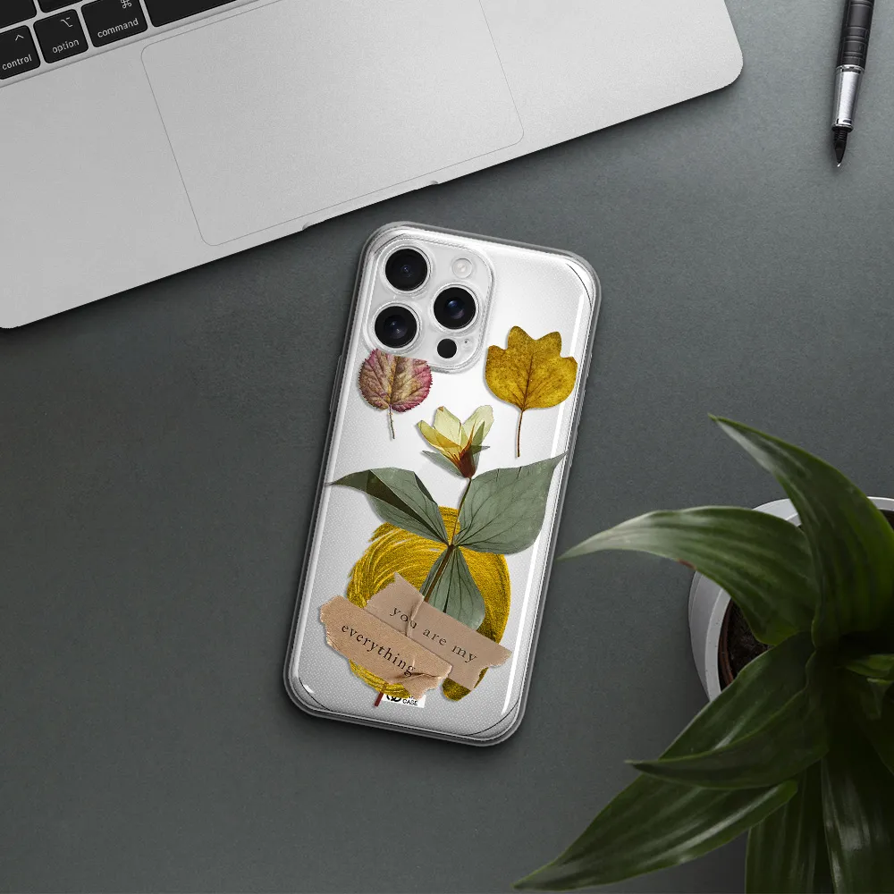 A Flower With Leaves And A Box Apple Iphone 16 Pro Max Clear Tpu Case