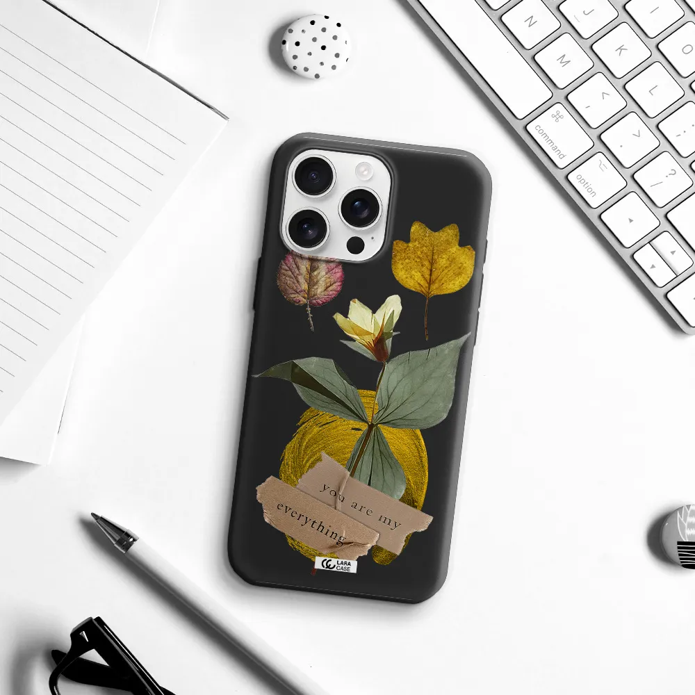 A Flower With Leaves And A Box Apple Iphone 16 Pro Max Silicone Black Case