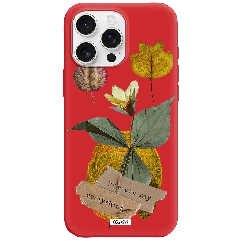 A Flower With Leaves And A Box Apple Iphone 16 Pro Max Silicone Imperial Red Case