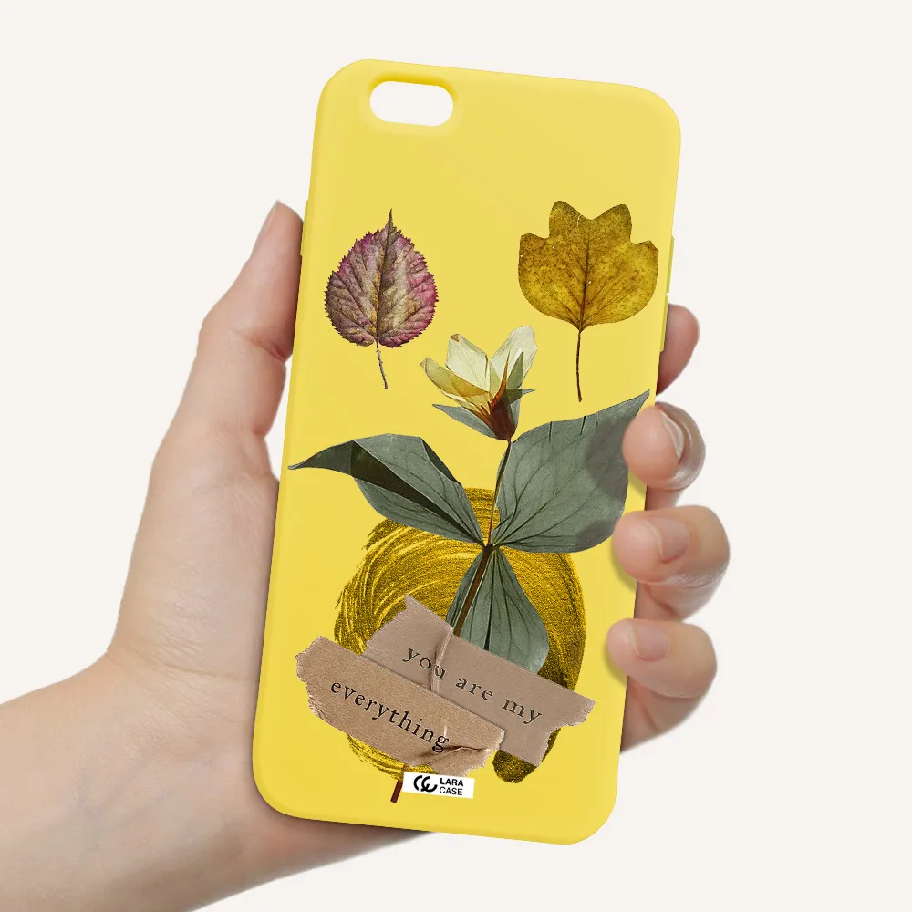 a flower with leaves and a box Apple iPhone 6 plus Silicone canary yellow Case
