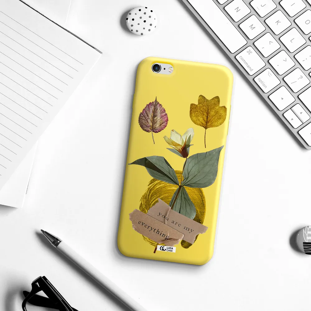a flower with leaves and a box Apple iPhone 6 plus Silicone canary yellow Case