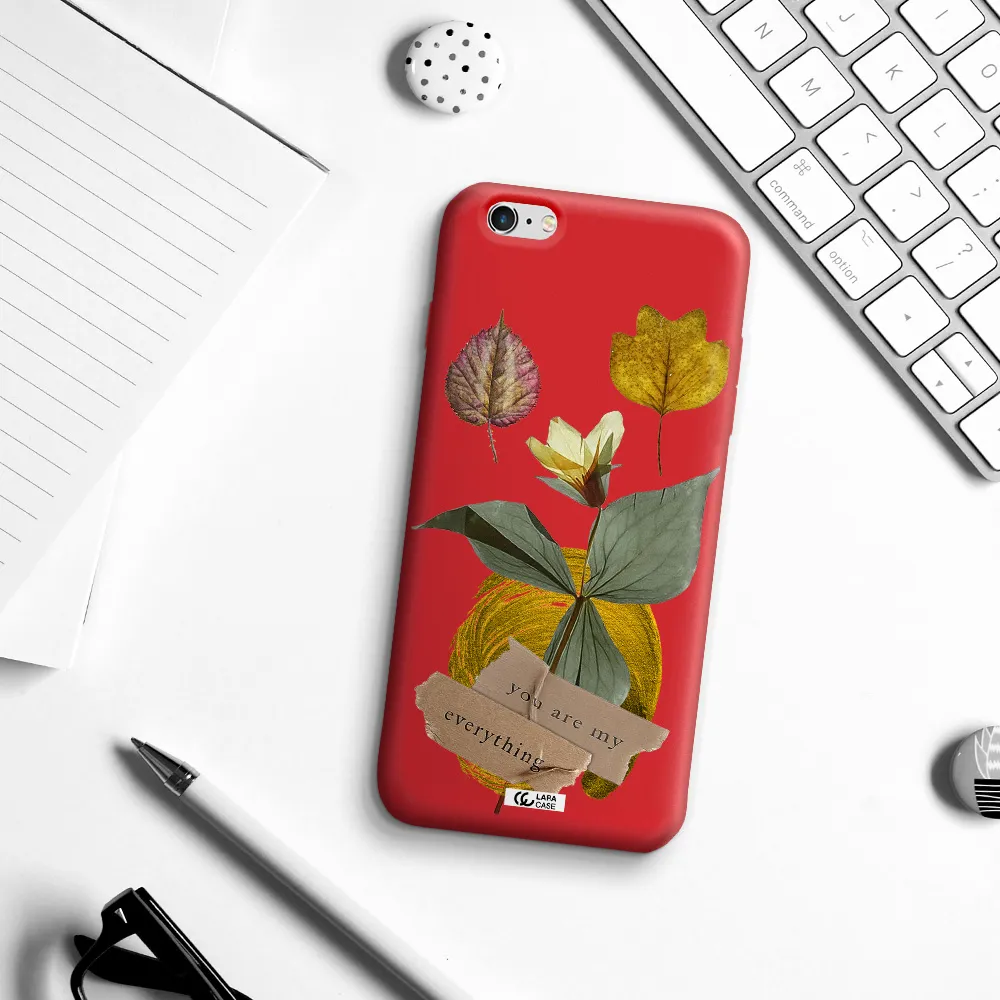 a flower with leaves and a box Apple iPhone 6 plus Silicone Imperial Red Case