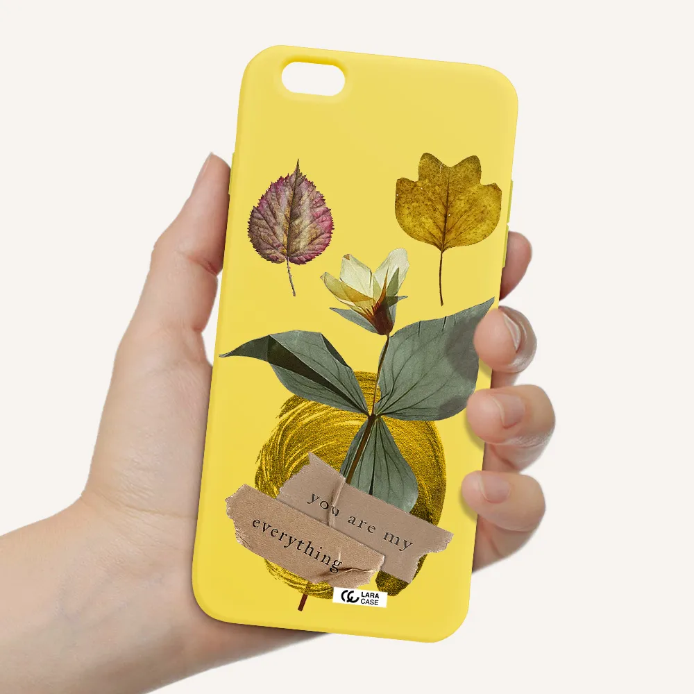a flower with leaves and a box Apple iPhone 6 s plus Silicone canary yellow Case